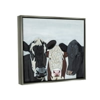 Ступел три крави Забава фарма куќа портрет животни и инсекти сликање сив пловиј врамен уметнички печатен wallид уметност