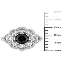 1- Карат Т.В. Црн дијамант и 1- Карат Т.Г.В. Moissanite 10kt Бело злато коктел прстен
