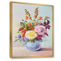 Мртва живот со астери на шарени цвеќиња во вазна врамена слика за сликање на платно уметничко печатење