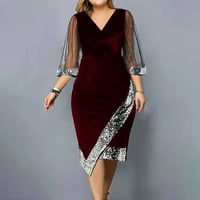 Дозвола-Продажба Летни Фустани За Жени Плус Големина Краток Ракав Печатење Секвен Мрежа Фустан V - Вратот Миди Се Вклопуваат