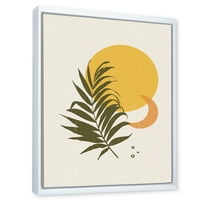 Дизајн 'Апстрактна месечина и жолто сонце со тропски лист i' модерна врамена платно wallидна уметност печатење