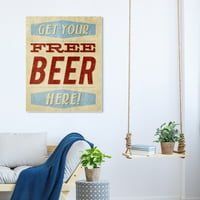 Wynwood Studio Advertising Wall Art Canvas Print „Бесплатно пиво овде“ промотивни брендови - црвена, сина боја
