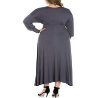24Seven Comfort облека плус големина V-врат со долг ракав макси фустан