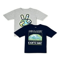 Графички маици на Денот на земјата на земјата со кратки ракави, 2-пакувања, големини 4- и хаски