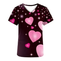 Женски Блузи Женска Мода Работна Облека Со Кратки Ракави Со Кратки Ракави Со Џебови Печатени Врвови Темно Виолетова XL