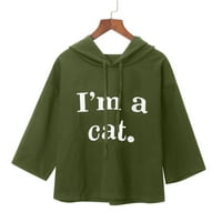 Зодгу Попуст Подарок За Љубовник Модни Дами Блуза Блузи Дуксери За Жени Лабава Обична Мачка Уво Качулка Врвка јас сум мачка