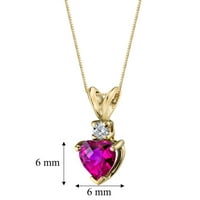1. КТ облик на срцева форма црвена создадена рубин и дијамантски приврзок во 14к жолто злато, 18 “