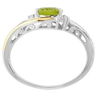 Брилијантност фино накит оригинален прстен на акцент на дијаманти во перидот во сребро и 10к жолто злато