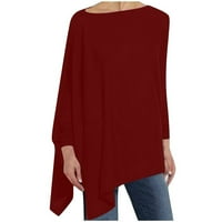 Блузи со долги Ракави Слободно Време Цврсти Модни Врвови На Вратот На Бродот За Жени Црвена Л