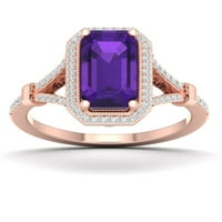 Империјал скапоцен камен 10K розово злато смарагд исечен аметист КТ два дијамантски ореол поделен на женски прстен