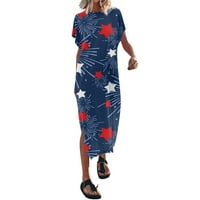 Женски Летен Секојдневен Моден Краток Ракав О Шлиц На Вратот Цветен Фустан За Печатење