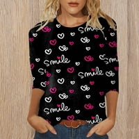 Денот На Вљубените Кошули Жените Смешно Љубов Срце Печатени Маици Долги Ракави Графички Маички Блузи Круг Вратот Тенок Фит Блуза