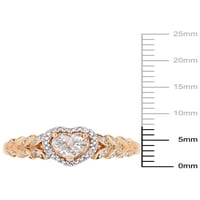 Миабела Карат Т.Г.В. Создаден бел сафир и дијамант-акцент 10kt розово злато срце прстен