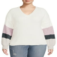 Што е следната женска плус големина Chenille Colorblocked v-врат џемпер