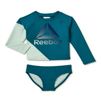 Reebok Toddler Girl Girl Long Sleeve Rashguard Set, 2-парчиња, големини 2T-5T. Femaleенски, без ремени, пливање