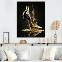 DesignArt Golden Drip High High Heel Canvas wallидна уметност